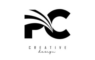 Creative black letters PC p c logo with leading lines and road concept design. Letters with geometric design. vector