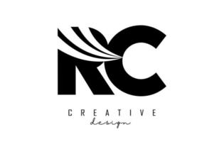 Creative black letters RC r c logo with leading lines and road concept design. Letters with geometric design. vector