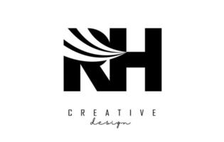 Creative black letters RH R H logo with leading lines and road concept design. Letters with geometric design. vector