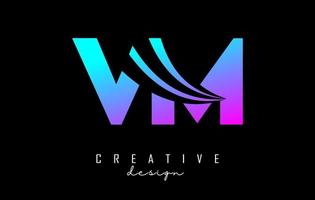 Creative colorful letters VM v m logo with leading lines and road concept design. Letters with geometric design. vector