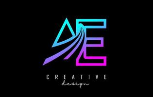 Outline colorful leading lines letters AE a e logo with road concept design. Letters AB with geometric design. vector