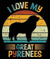 Funny Great Pyrenees Vintage Retro Sunset Silhouette Gifts Dog Lover Dog Owner Essential T-Shirt vector