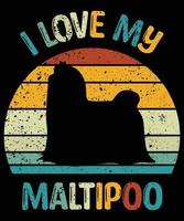 Funny Maltipoo Vintage Retro Sunset Silhouette Gifts Dog Lover Dog Owner Essential T-Shirt vector