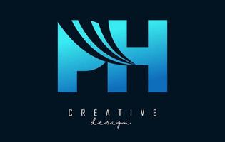 Creative blue letters Ph p h logo with leading lines and road concept design. Letters with geometric design. vector