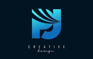 Creative blue letters Pj p j logo with leading lines and road concept design. Letters with geometric design. vector