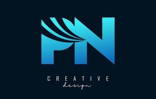 Creative blue letters PN p n logo with leading lines and road concept design. Letters with geometric design. vector