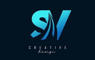 Creative blue letters SV s v logo with leading lines and road concept design. Letters with geometric design. vector