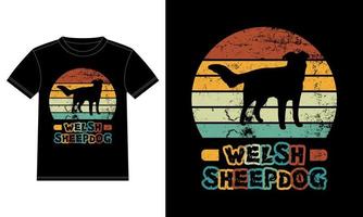 Funny Welsh Sheepdog Vintage Retro Sunset Silhouette Gifts Dog Lover Dog Owner Essential T-Shirt vector