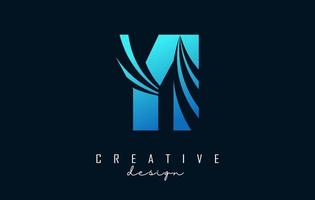 Creative blue letters YI y i logo with leading lines and road concept design. Letters with geometric design. vector