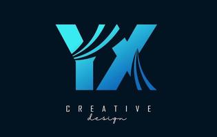 logotipo de letras azules creativas yx yx con líneas principales y diseño de concepto de carretera. letras con diseño geométrico. vector