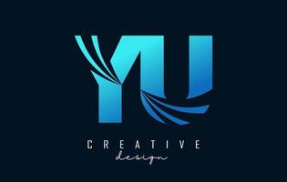 Creative blue letters YU y u logo with leading lines and road concept design. Letters with geometric design. vector