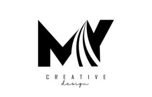 Creative black letters My m y logo with leading lines and road concept design. Letters with geometric design. vector