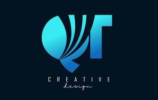 Creative blue letters QT q t logo with leading lines and road concept design. Letters with geometric design. vector