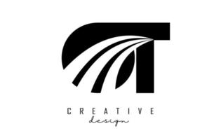Creative black letters OT o t logo with leading lines and road concept design. Letters with geometric design. vector