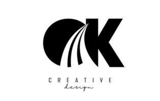 Creative black letters OK o k logo with leading lines and road concept design. Letters with geometric design. vector