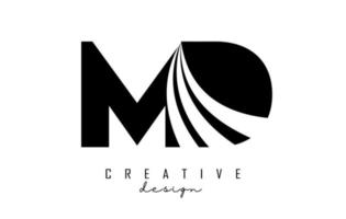 Creative black letters MD m d logo with leading lines and road concept design. Letters with geometric design. vector