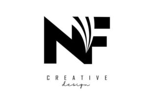 Creative black letters NF n f logo with leading lines and road concept design. Letters with geometric design. vector