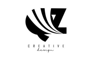 Creative black letters QZ q z logo with leading lines and road concept design. Letters with geometric design. vector