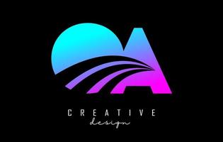 Creative colorful letters OA o a logo with leading lines and road concept design. Letters with geometric design. vector