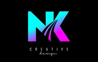 Creative colorful letters NK n k logo with leading lines and road concept design. Letters with geometric design. vector