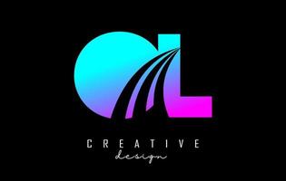 Creative colorful letters OL o l logo with leading lines and road concept design. Letters with geometric design. vector