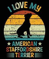 Funny American Staffordshire Terrier Vintage Retro Sunset Silhouette Gifts Dog Lover Dog Owner Essential T-Shirt vector