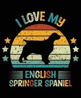 divertido inglés springer spaniel vintage retro puesta de sol silueta regalos amante de los perros dueño del perro camiseta esencial vector