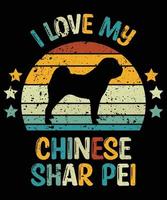 divertido chino shar pei vintage retro puesta de sol silueta regalos amante de los perros dueño del perro camiseta esencial vector