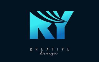 Creative blue letters RY R y logo with leading lines and road concept design. Letters with geometric design. vector