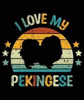 Funny Pekingese Vintage Retro Sunset Silhouette Gifts Dog Lover Dog Owner Essential T-Shirt vector
