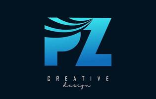 Creative blue letters PZ p z logo with leading lines and road concept design. Letters with geometric design. vector