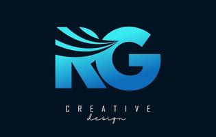 Logotipo creativo de letras azules rg rg con líneas principales y diseño de concepto de carretera. letras con diseño geométrico. vector