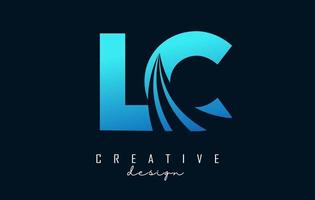 Creative blue letters LC l c logo with leading lines and road concept design. Letters with geometric design. vector