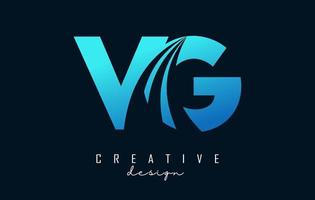 Creative blue letters VG v g logo with leading lines and road concept design. Letters with geometric design. vector