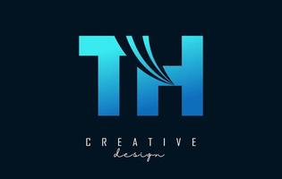 Creative blue letters TH t h logo with leading lines and road concept design. Letters with geometric design. vector