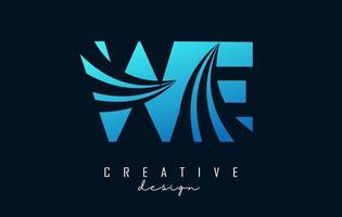 Creative blue letters WE w e logo with leading lines and road concept design. Letters with geometric design. vector