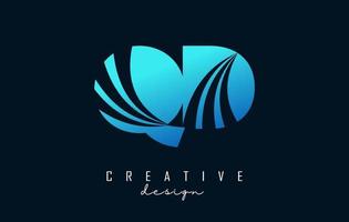 Creative blue letters QD q d logo with leading lines and road concept design. Letters with geometric design. vector