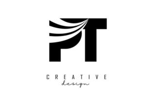 Creative black letters PT p t logo with leading lines and road concept design. Letters with geometric design. vector