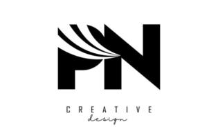 Creative black letters PN p n logo with leading lines and road concept design. Letters with geometric design. vector