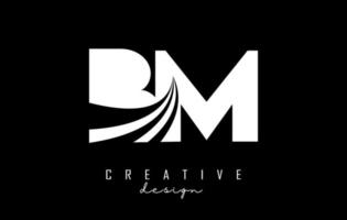 White letters Bm b m logo with leading lines and road concept design. Letters with geometric design. vector