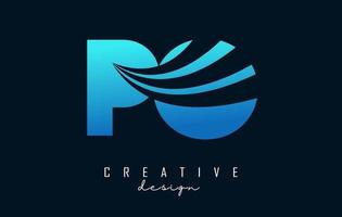 Creative blue letters Po p o logo with leading lines and road concept design. Letters with geometric design. vector