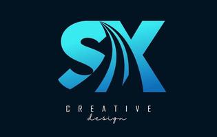 Creative blue letters SX s x logo with leading lines and road concept design. Letters with geometric design. vector