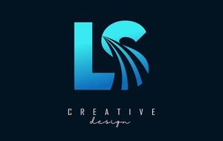 logotipo de letras azules creativas ls ls con líneas principales y diseño de concepto de carretera. letras con diseño geométrico. vector