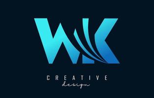 Creative blue letters WK w k logo with leading lines and road concept design. Letters with geometric design. vector