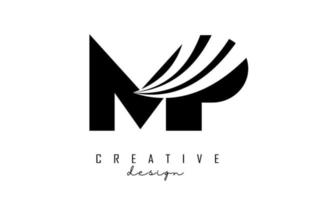 Creative black letters MP m p logo with leading lines and road concept design. Letters with geometric design. vector