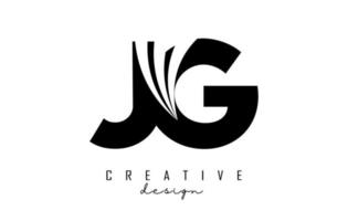 Creative black letters JG j g logo with leading lines and road concept design. Letters with geometric design. vector