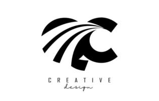 Creative black letters QC q c logo with leading lines and road concept design. Letters with geometric design. vector
