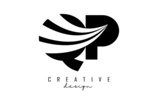 Creative black letters QP q p logo with leading lines and road concept design. Letters with geometric design. vector