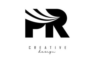Creative black letters PR p r logo with leading lines and road concept design. Letters with geometric design. vector