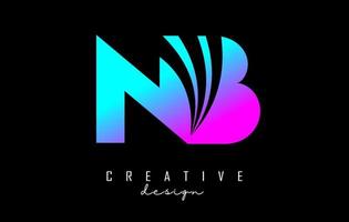 Creative colorful letters NB n b logo with leading lines and road concept design. Letters with geometric design. vector